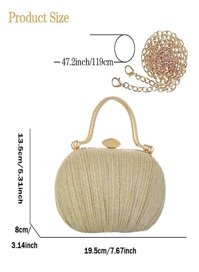 Simcat Clutch Purse for Women Glitter Pleated Evening Handbags with Rhinestone Evening Bag for Formal Bridal Wedding Party (Gold) - Image 5